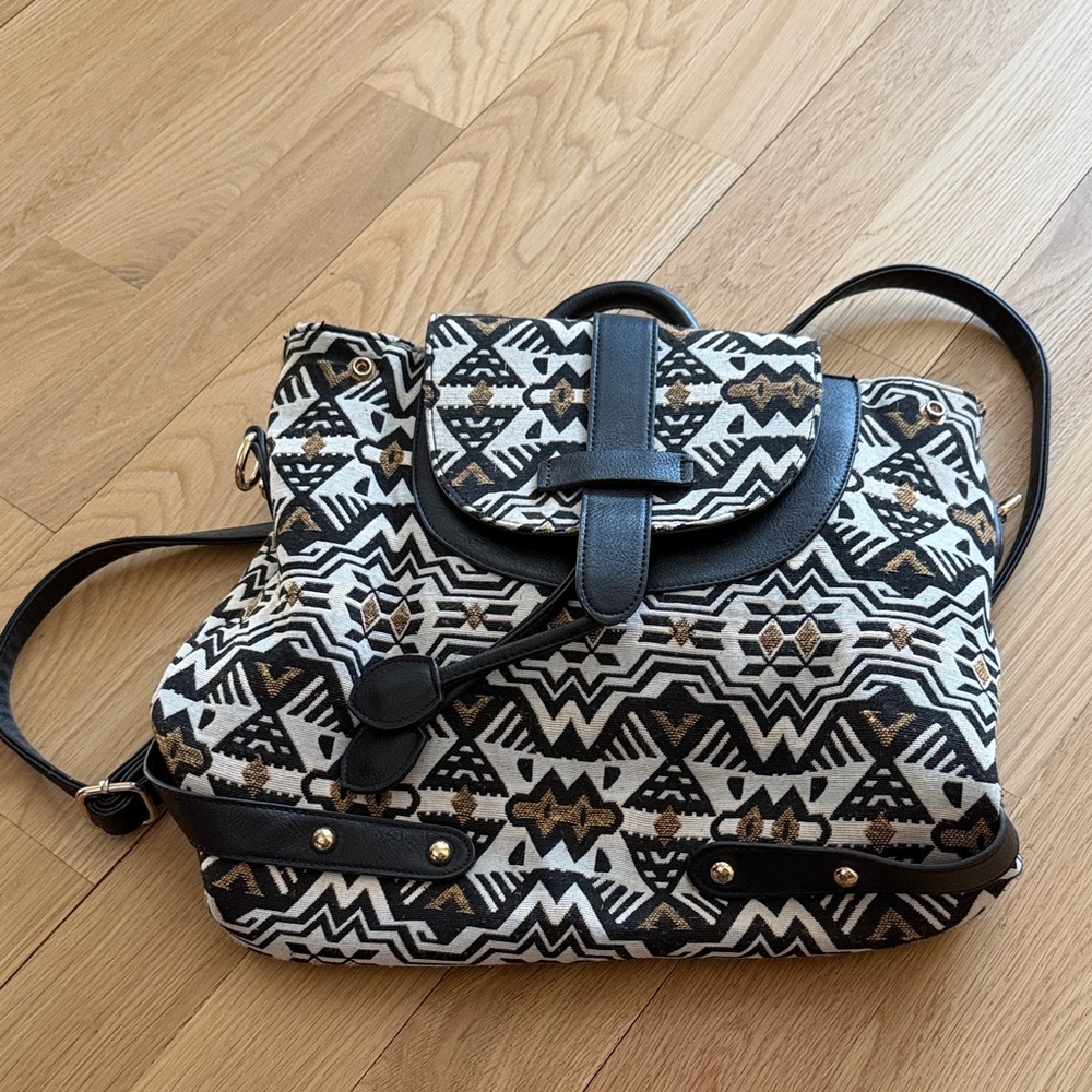 Pink Haley Aztec Patterned Black and White Women's Backpack or Tote